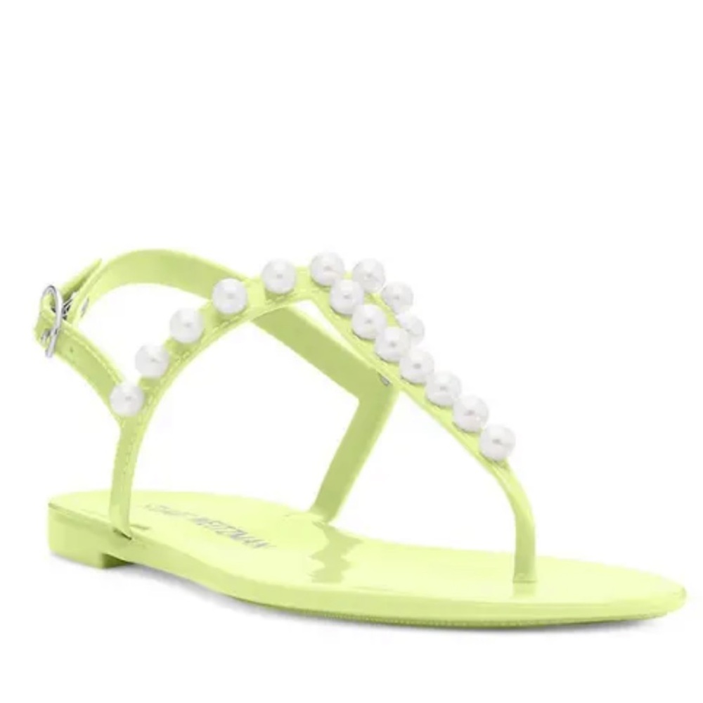 Stuart Weitzman Pearl-Embellished Lime Green Sandals